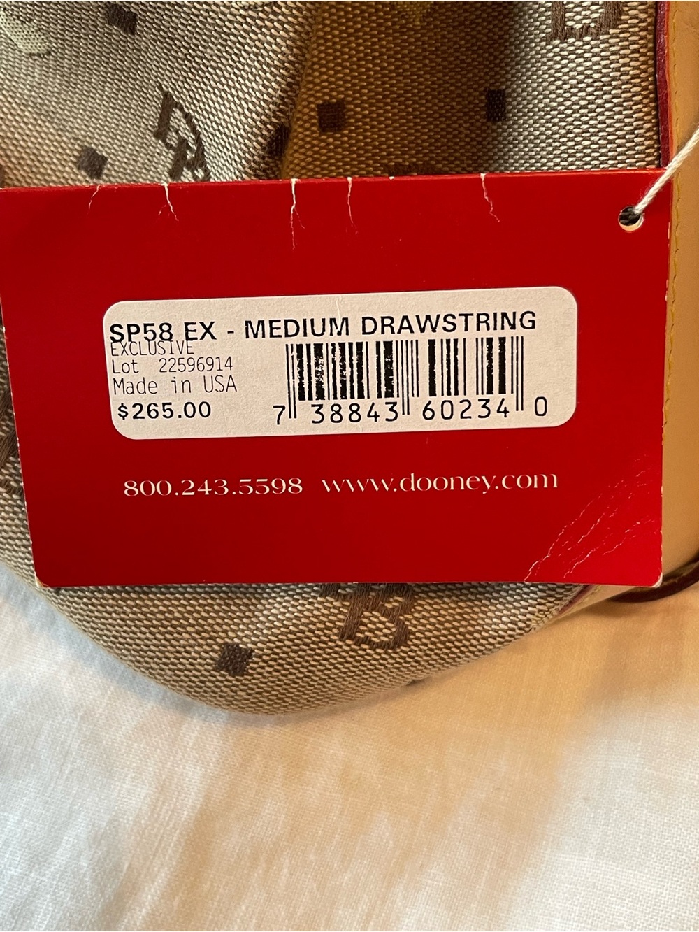 Dooney & Bourke Tan Monogram Drawstring Bucket Bag with Leather Trim - Picture 9 of 9
